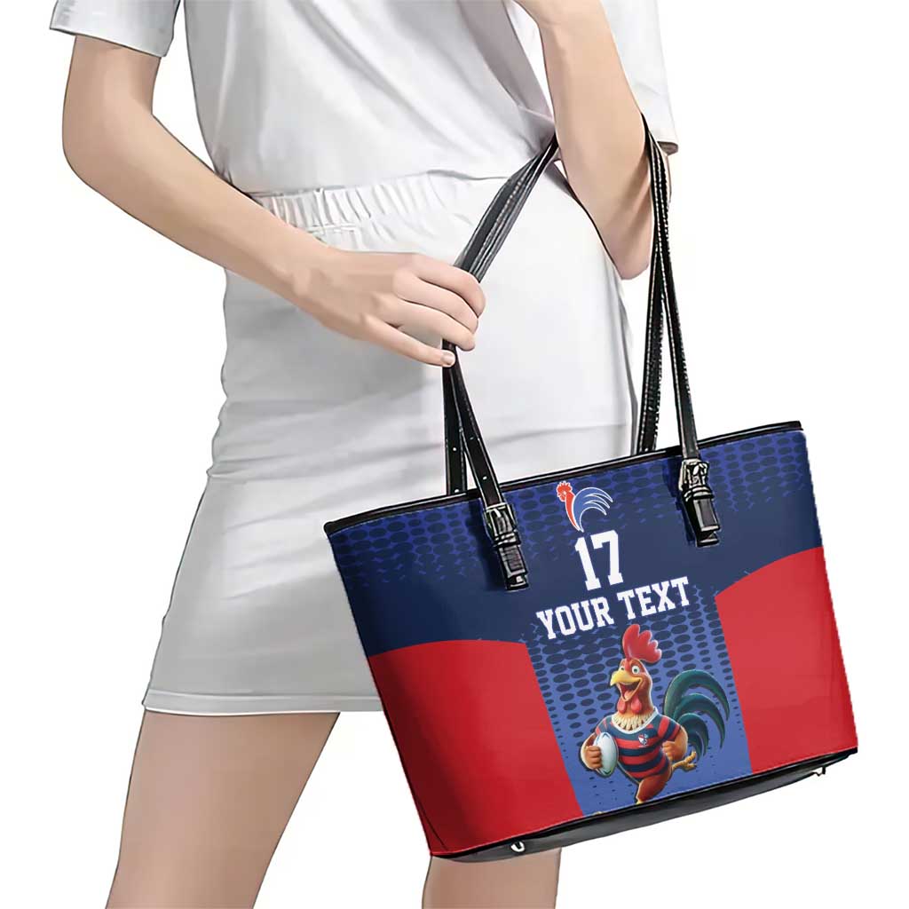 France Rugby Custom Leather Tote Bag Come on Les Bleus Blue Style