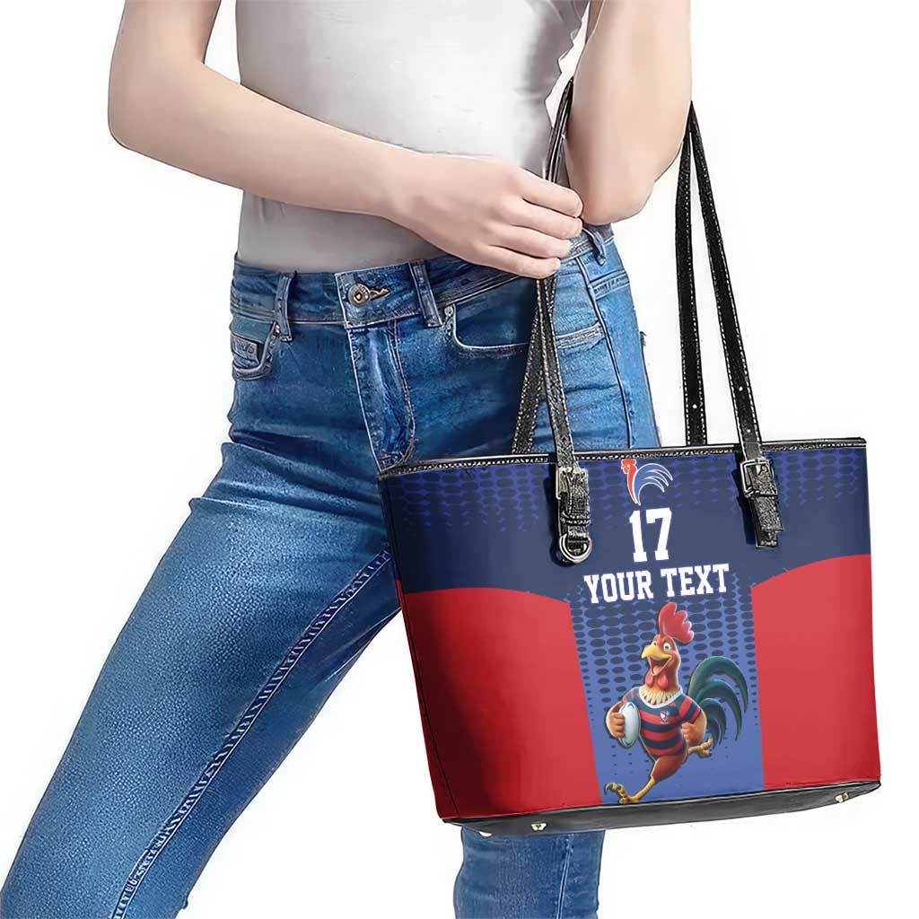 France Rugby Custom Leather Tote Bag Come on Les Bleus Blue Style