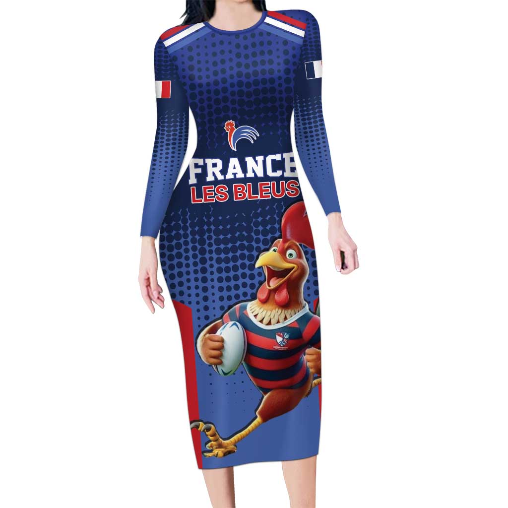 France Rugby Custom Long Sleeve Bodycon Dress Come on Les Bleus Blue Style