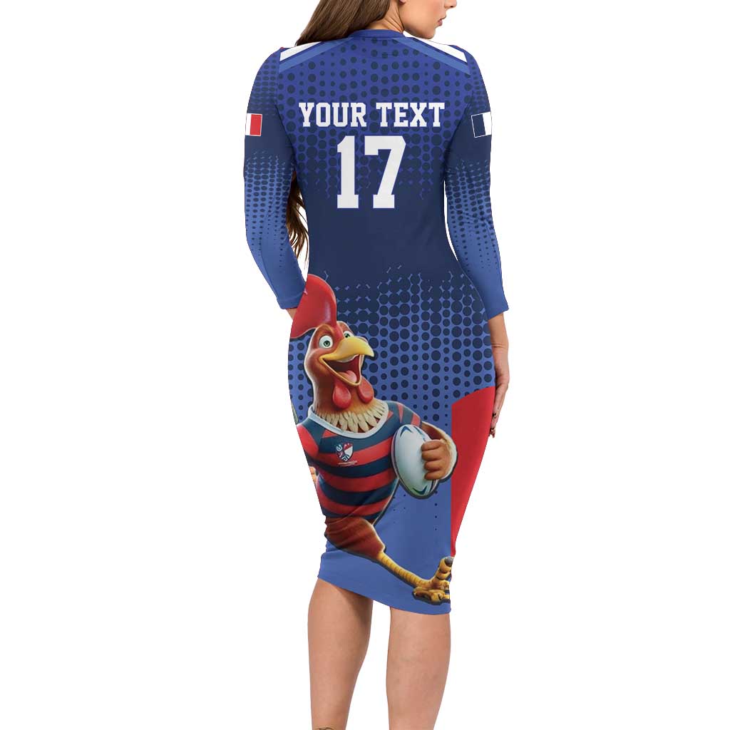 France Rugby Custom Long Sleeve Bodycon Dress Come on Les Bleus Blue Style