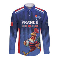 France Rugby Custom Long Sleeve Button Shirt Come on Les Bleus Blue Style