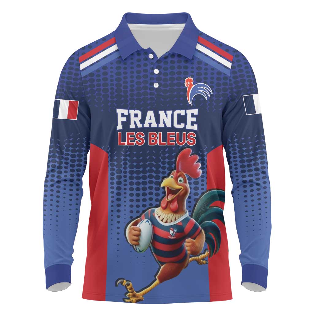 France Rugby Custom Long Sleeve Polo Shirt Come on Les Bleus Blue Style