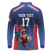 France Rugby Custom Long Sleeve Polo Shirt Come on Les Bleus Blue Style