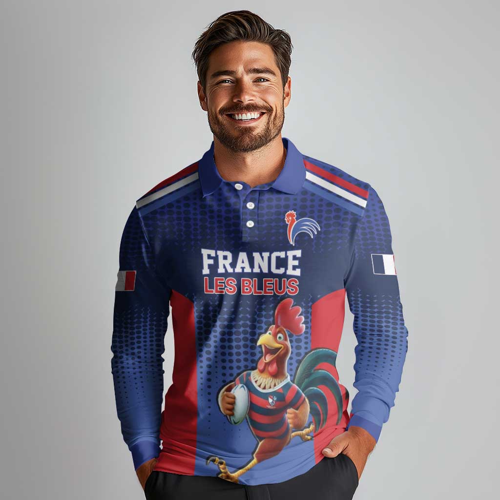France Rugby Custom Long Sleeve Polo Shirt Come on Les Bleus Blue Style