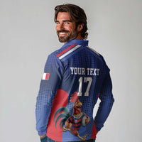France Rugby Custom Long Sleeve Polo Shirt Come on Les Bleus Blue Style