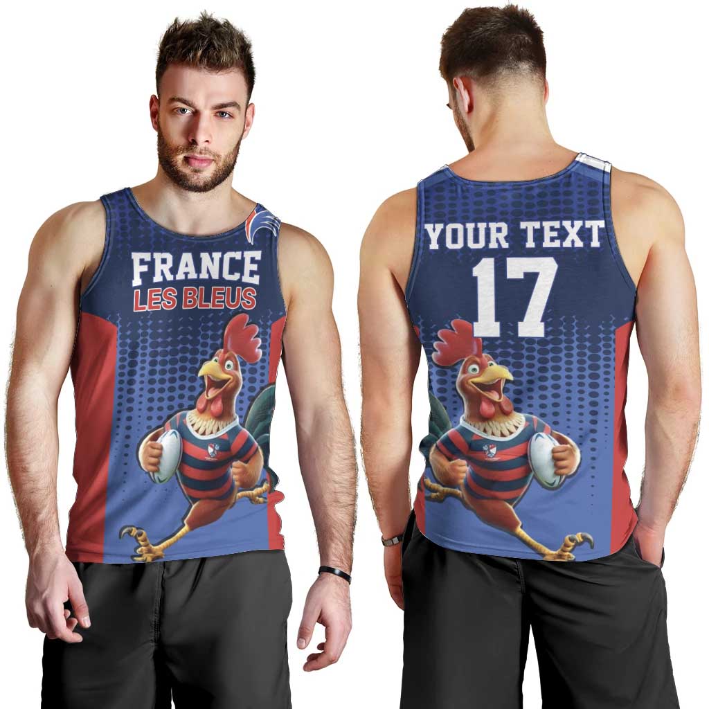 France Rugby Custom Men Tank Top Come on Les Bleus Blue Style