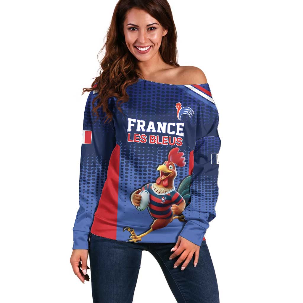 France Rugby Custom Off Shoulder Sweater Come on Les Bleus Blue Style