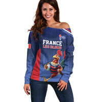 France Rugby Custom Off Shoulder Sweater Come on Les Bleus Blue Style
