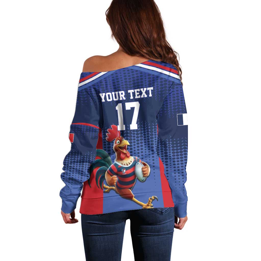France Rugby Custom Off Shoulder Sweater Come on Les Bleus Blue Style