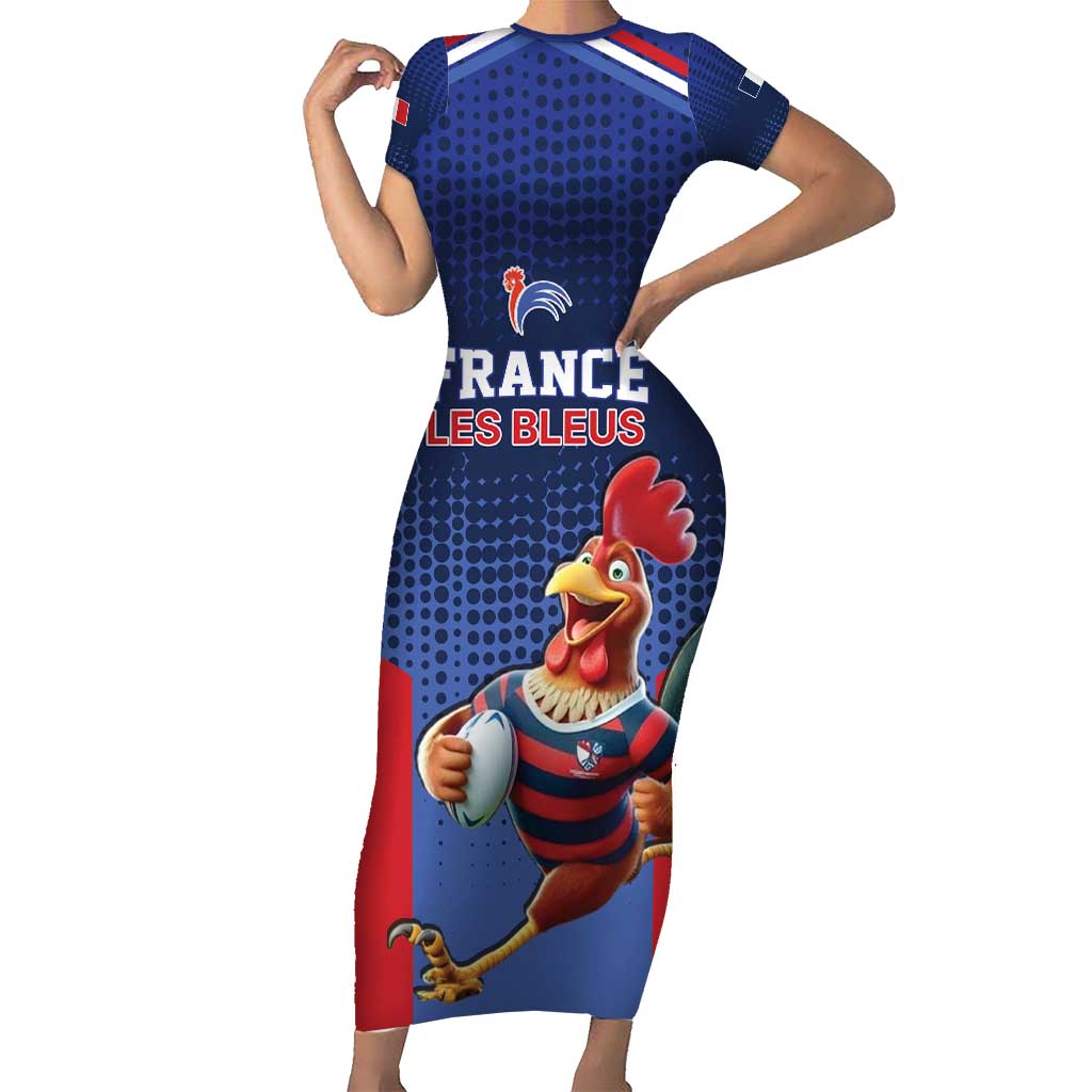 France Rugby Custom Short Sleeve Bodycon Dress Come on Les Bleus Blue Style