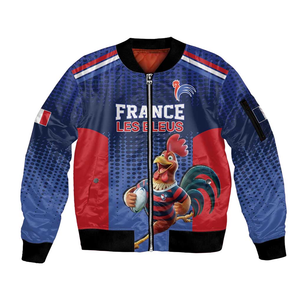 France Rugby Custom Sleeve Zip Bomber Jacket Come on Les Bleus Blue Style