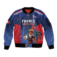 France Rugby Custom Sleeve Zip Bomber Jacket Come on Les Bleus Blue Style