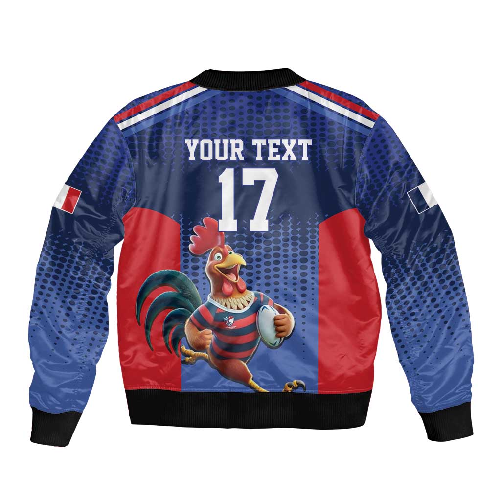 France Rugby Custom Sleeve Zip Bomber Jacket Come on Les Bleus Blue Style