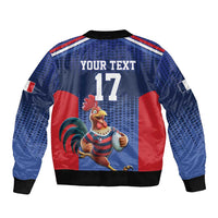 France Rugby Custom Sleeve Zip Bomber Jacket Come on Les Bleus Blue Style