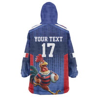 France Rugby Custom Wearable Blanket Hoodie Come on Les Bleus Blue Style