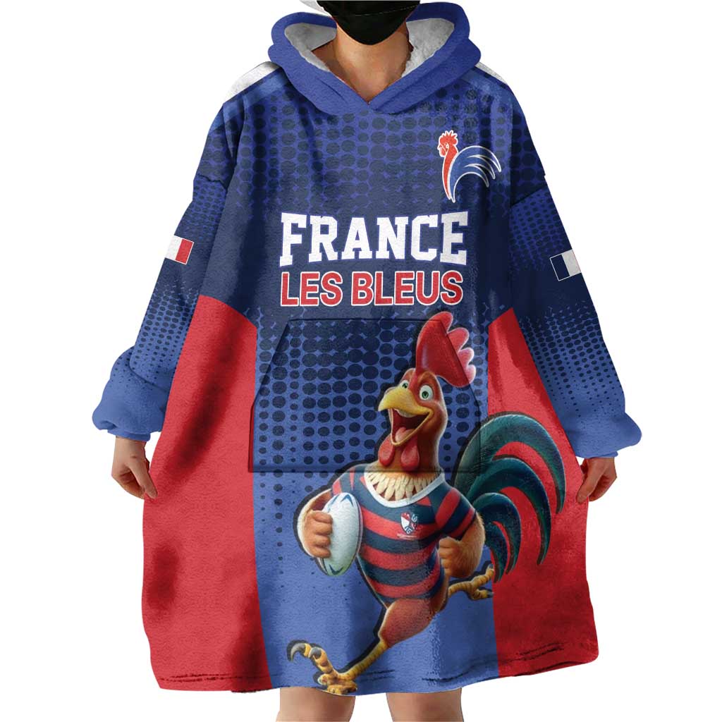 France Rugby Custom Wearable Blanket Hoodie Come on Les Bleus Blue Style