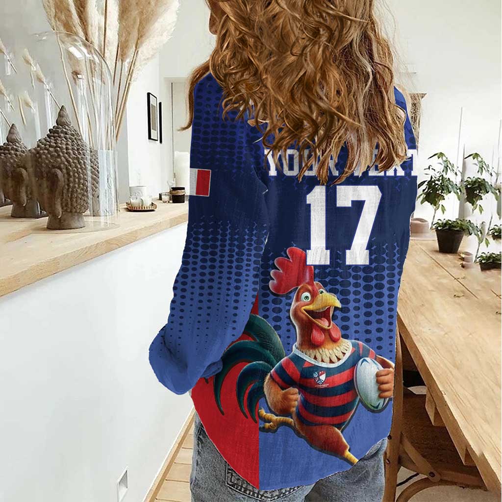 France Rugby Custom Women Casual Shirt Come on Les Bleus Blue Style