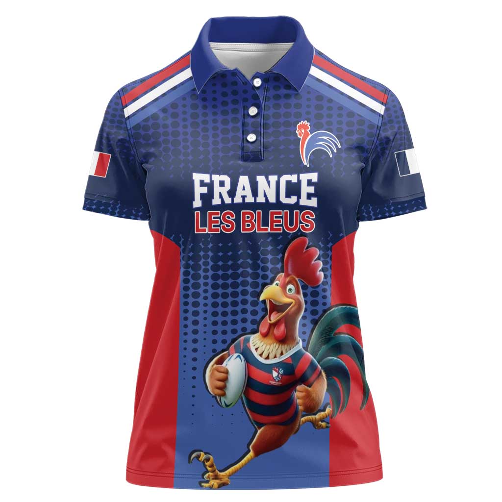 France Rugby Custom Women Polo Shirt Come on Les Bleus Blue Style