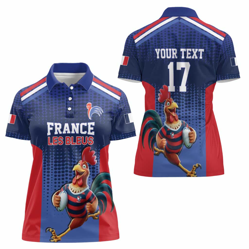 France Rugby Custom Women Polo Shirt Come on Les Bleus Blue Style