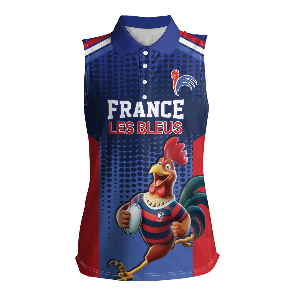 France Rugby Custom Women Sleeveless Polo Shirt Come on Les Bleus Blue Style