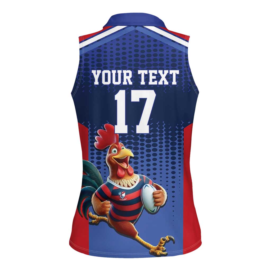 France Rugby Custom Women Sleeveless Polo Shirt Come on Les Bleus Blue Style