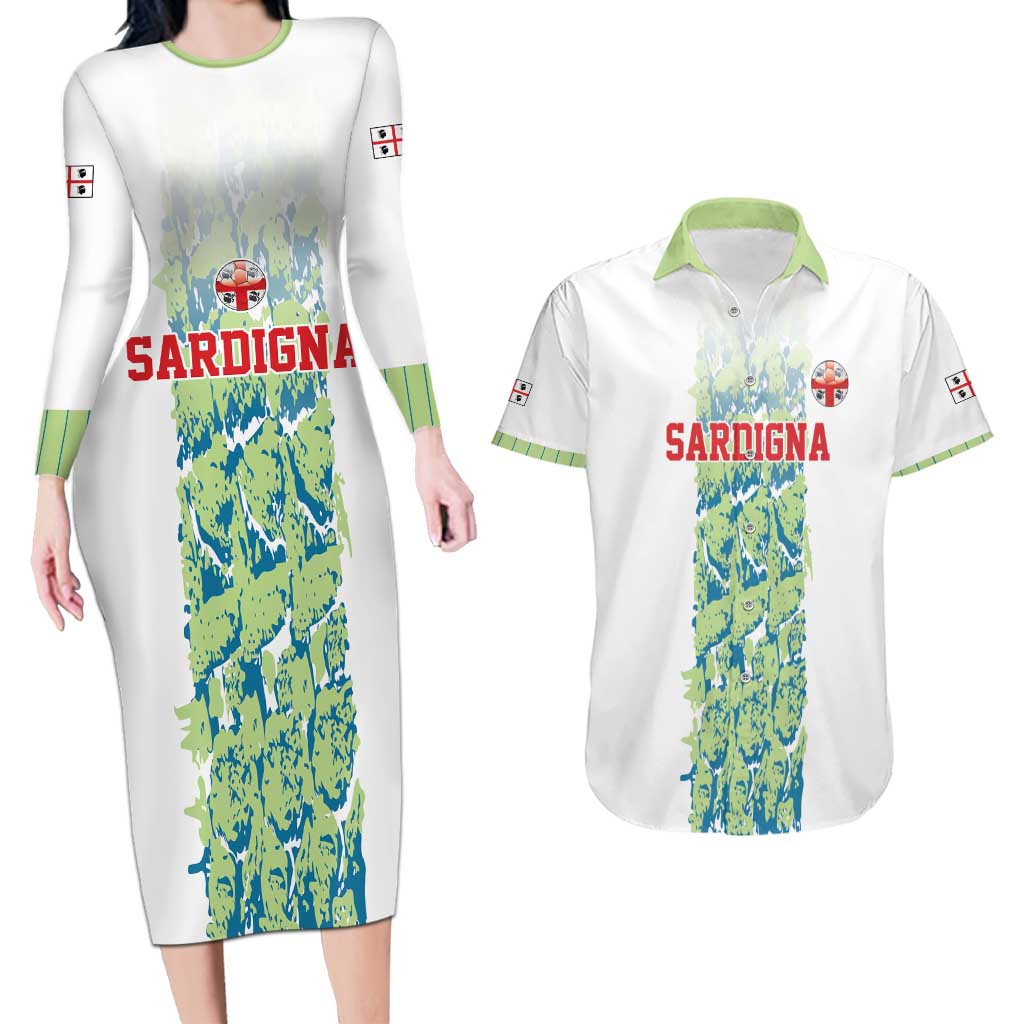 Custom Sardinia Football Couples Matching Long Sleeve Bodycon Dress and Hawaiian Shirt Sardigna Sporty Style