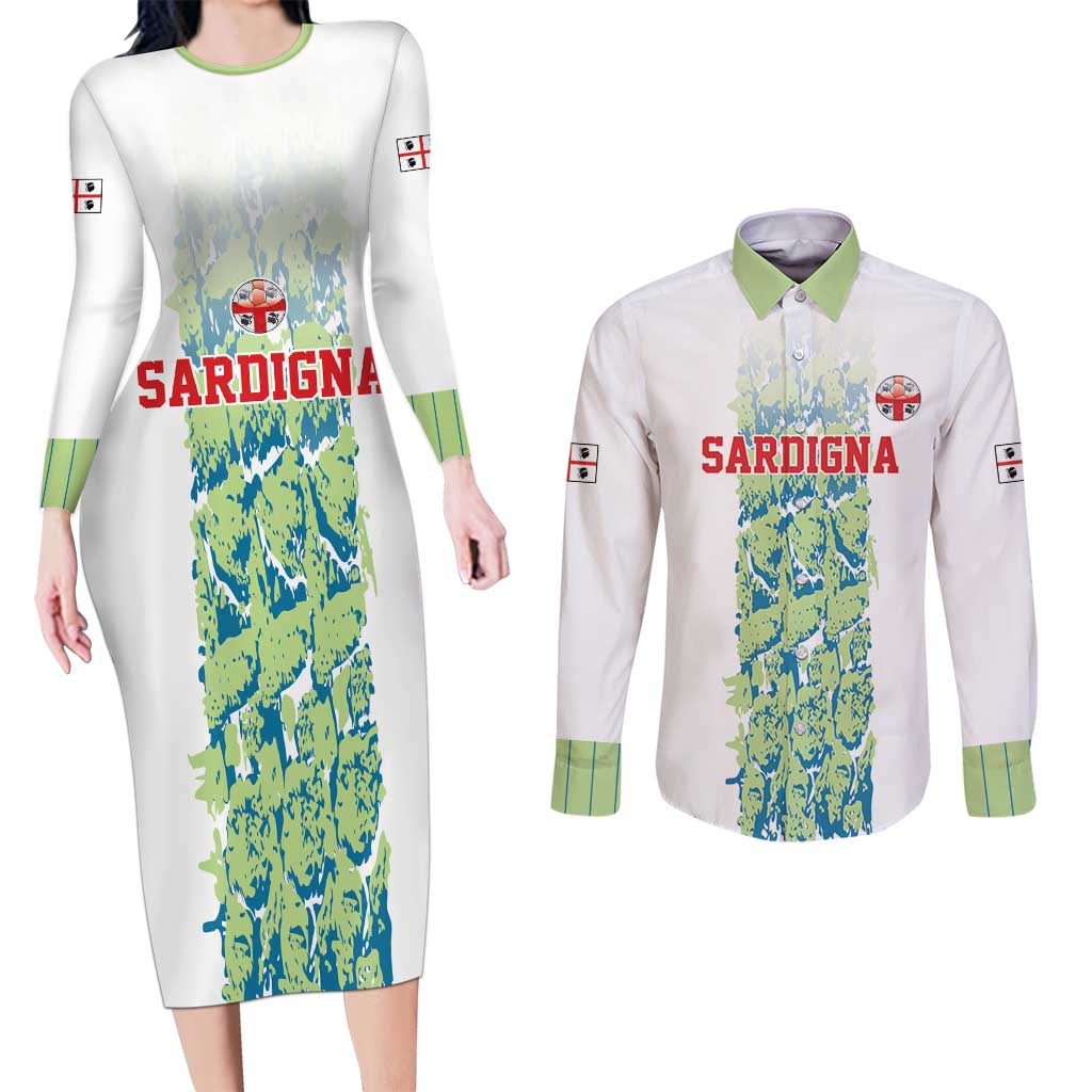 Custom Sardinia Football Couples Matching Long Sleeve Bodycon Dress and Long Sleeve Button Shirt Sardigna Sporty Style