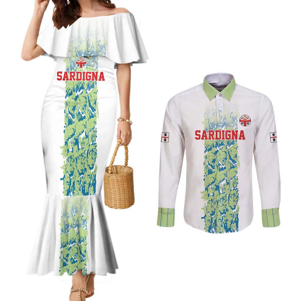 Custom Sardinia Football Couples Matching Mermaid Dress and Long Sleeve Button Shirt Sardigna Sporty Style