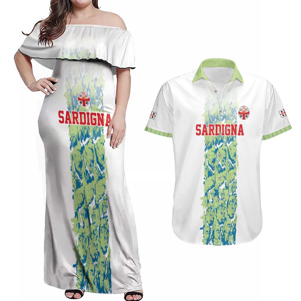 Custom Sardinia Football Couples Matching Off Shoulder Maxi Dress and Hawaiian Shirt Sardigna Sporty Style