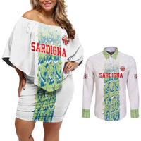 Custom Sardinia Football Couples Matching Off Shoulder Short Dress and Long Sleeve Button Shirt Sardigna Sporty Style