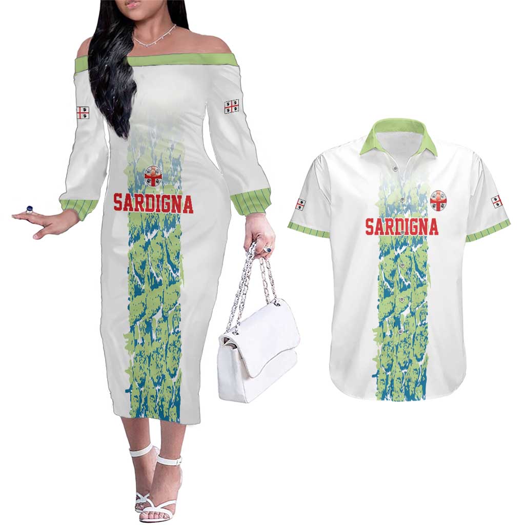 Custom Sardinia Football Couples Matching Off The Shoulder Long Sleeve Dress and Hawaiian Shirt Sardigna Sporty Style