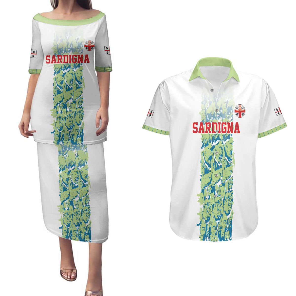 Custom Sardinia Football Couples Matching Puletasi and Hawaiian Shirt Sardigna Sporty Style