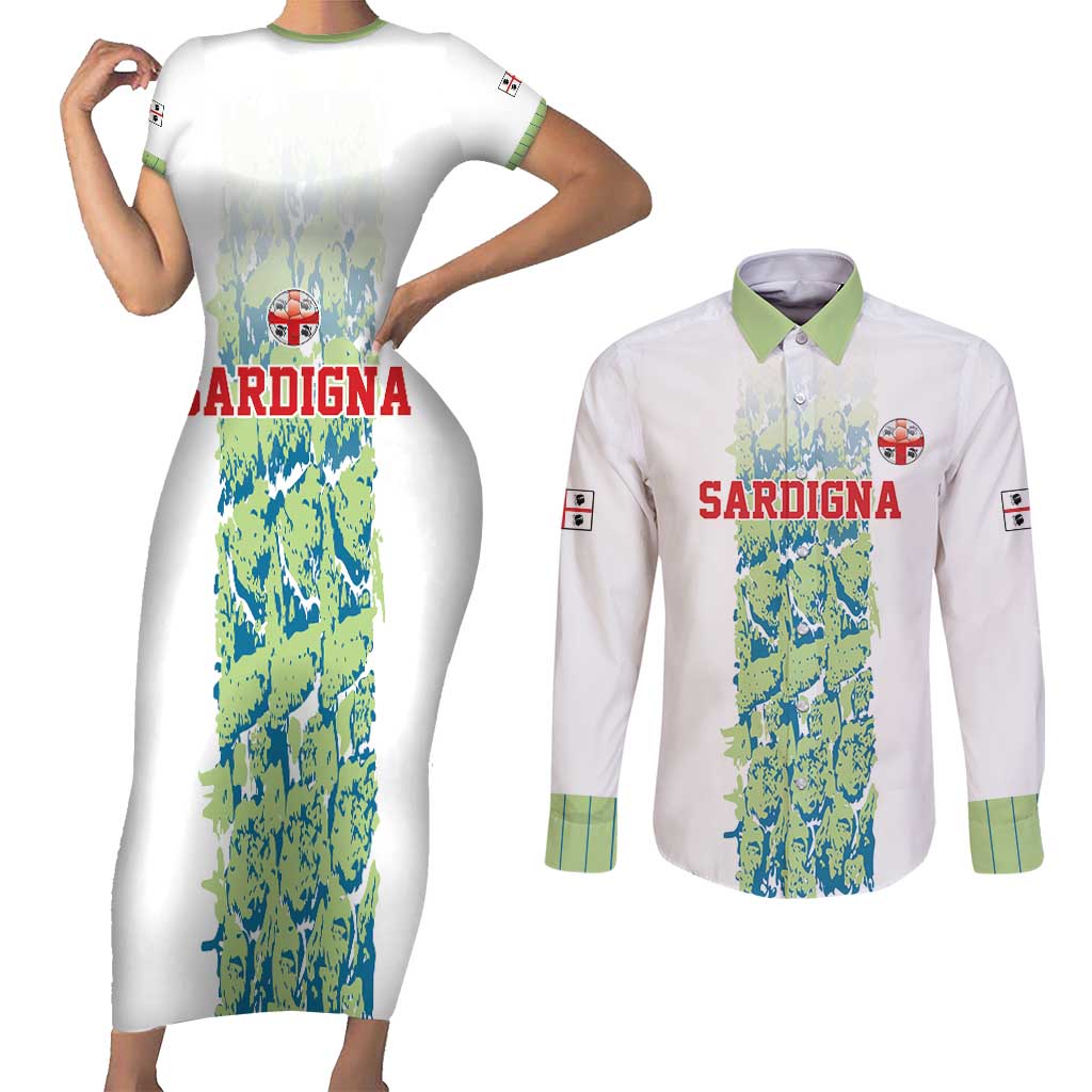 Custom Sardinia Football Couples Matching Short Sleeve Bodycon Dress and Long Sleeve Button Shirt Sardigna Sporty Style