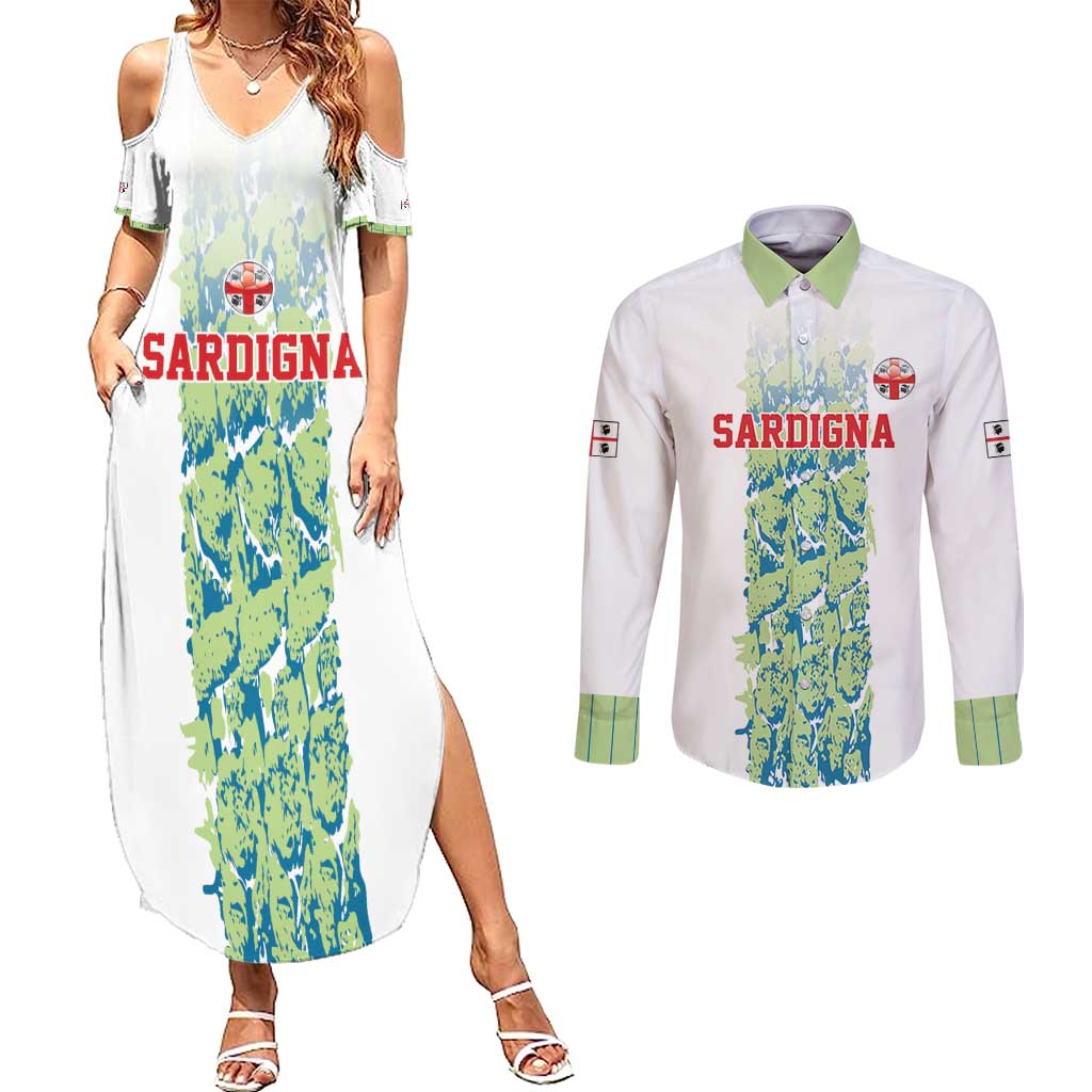 Custom Sardinia Football Couples Matching Summer Maxi Dress and Long Sleeve Button Shirt Sardigna Sporty Style