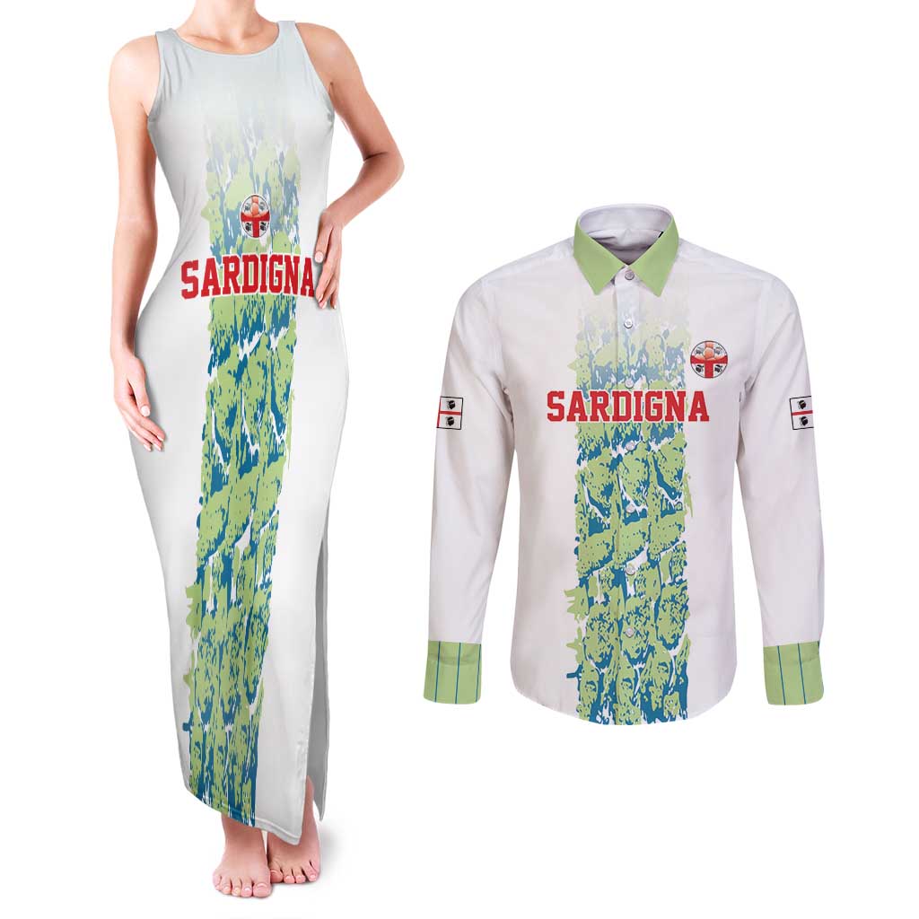 Custom Sardinia Football Couples Matching Tank Maxi Dress and Long Sleeve Button Shirt Sardigna Sporty Style