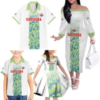Custom Sardinia Football Family Matching Off The Shoulder Long Sleeve Dress and Hawaiian Shirt Sardigna Sporty Style