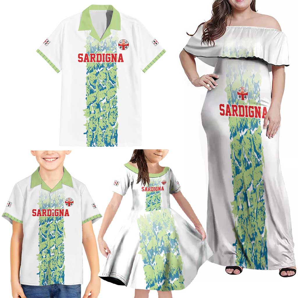 Custom Sardinia Football Family Matching Off Shoulder Maxi Dress and Hawaiian Shirt Sardigna Sporty Style