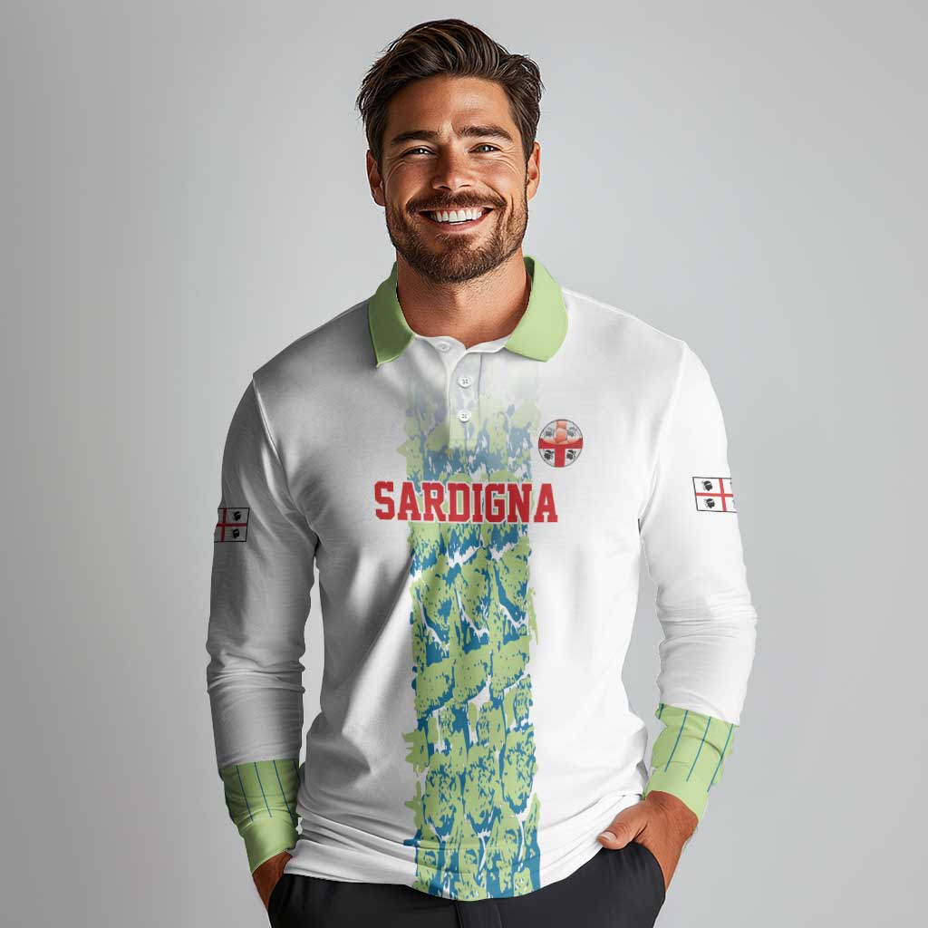 Custom Sardinia Football Long Sleeve Polo Shirt Sardigna Sporty Style