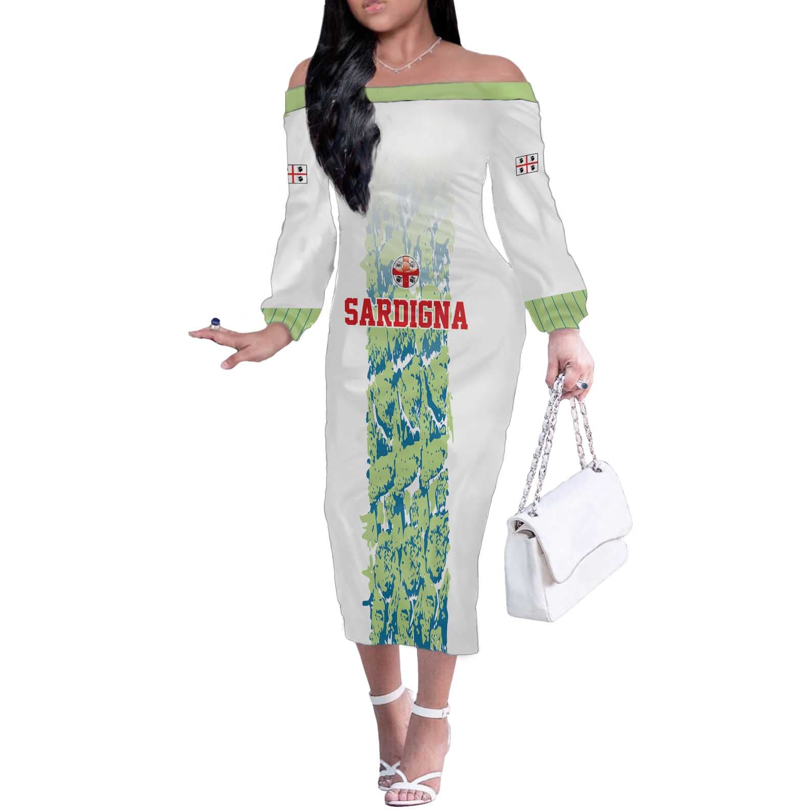 Custom Sardinia Football Off The Shoulder Long Sleeve Dress Sardigna Sporty Style