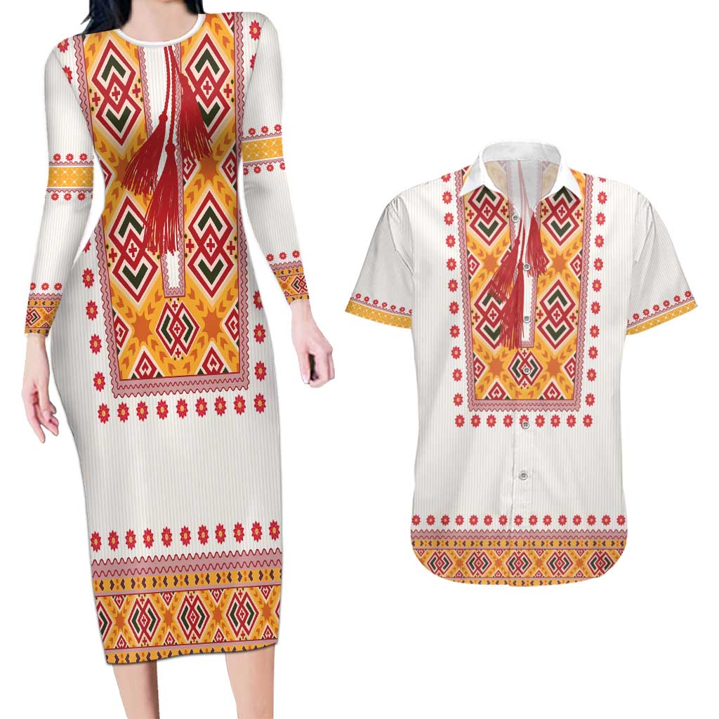 Slovakia Costume Couples Matching Long Sleeve Bodycon Dress and Hawaiian Shirt Traditional Folk Pattern