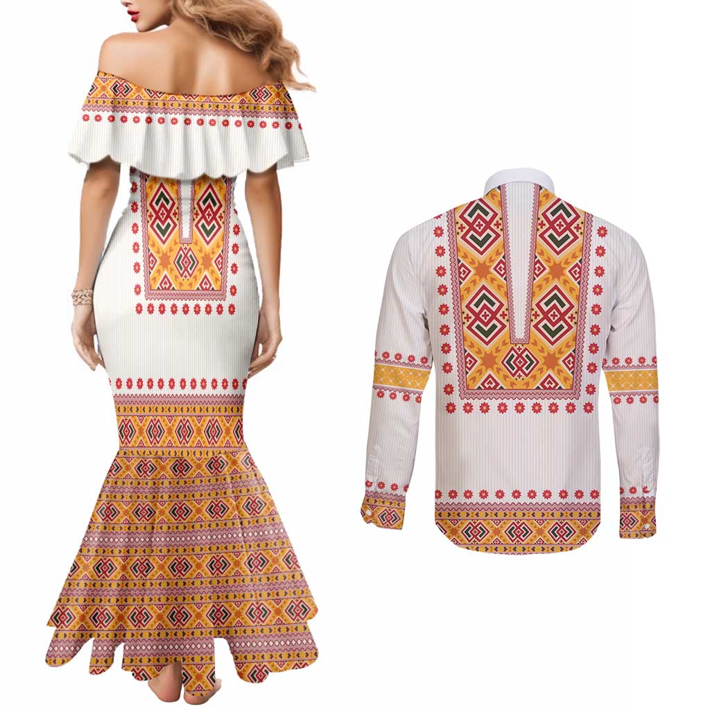 Slovakia Costume Couples Matching Mermaid Dress and Long Sleeve Button Shirt Traditional Folk Pattern