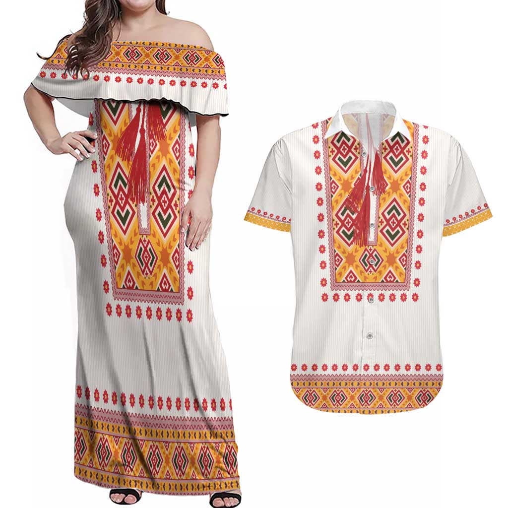 Slovakia Costume Couples Matching Off Shoulder Maxi Dress and Hawaiian Shirt Traditional Folk Pattern