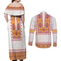 Slovakia Costume Couples Matching Off Shoulder Maxi Dress and Long Sleeve Button Shirt Traditional Folk Pattern