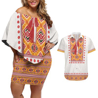 Slovakia Costume Couples Matching Off Shoulder Short Dress and Hawaiian Shirt Traditional Folk Pattern