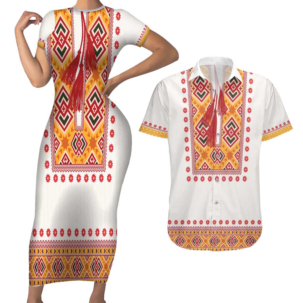 Slovakia Costume Couples Matching Short Sleeve Bodycon Dress and Hawaiian Shirt Traditional Folk Pattern