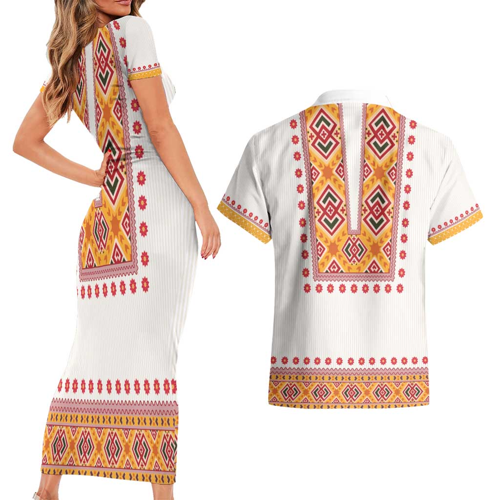 Slovakia Costume Couples Matching Short Sleeve Bodycon Dress and Hawaiian Shirt Traditional Folk Pattern