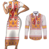 Slovakia Costume Couples Matching Short Sleeve Bodycon Dress and Long Sleeve Button Shirt Traditional Folk Pattern