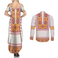 Slovakia Costume Couples Matching Summer Maxi Dress and Long Sleeve Button Shirt Traditional Folk Pattern