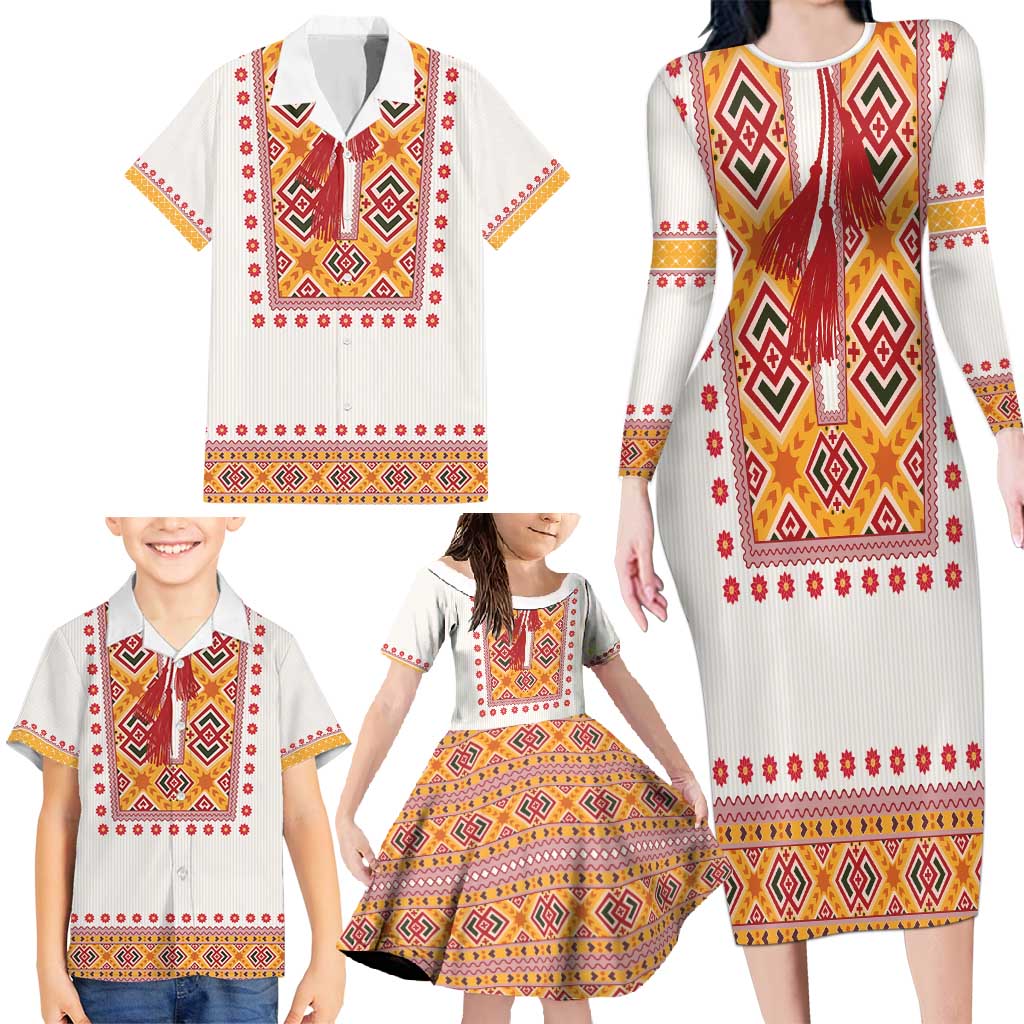 Slovakia Costume Family Matching Long Sleeve Bodycon Dress and Hawaiian Shirt Traditional Folk Pattern