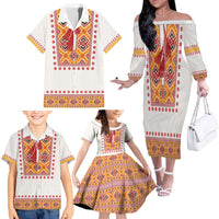 Slovakia Costume Family Matching Off The Shoulder Long Sleeve Dress and Hawaiian Shirt Traditional Folk Pattern